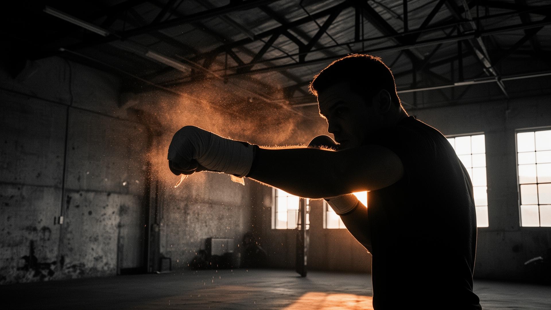 Boxer training in a Sydney warehouse gym at dawn
